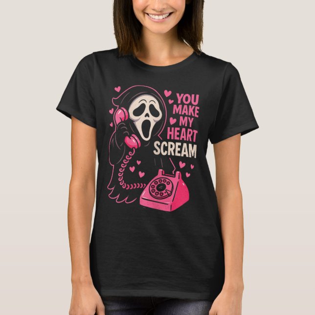 T-shirt Cute Creepy Horror Make My Heart Scream Valentine’ (Devant)