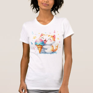 T-shirt Cute Crème de glace Chat Aquarelle Whimsical Kitty