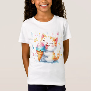 T-Shirt Cute Crème de glace Chat Aquarelle Whimsical Kitty