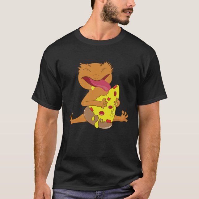 T-shirt Cute Crested Gecko Eating Pizza Lizard Quotes (Devant)