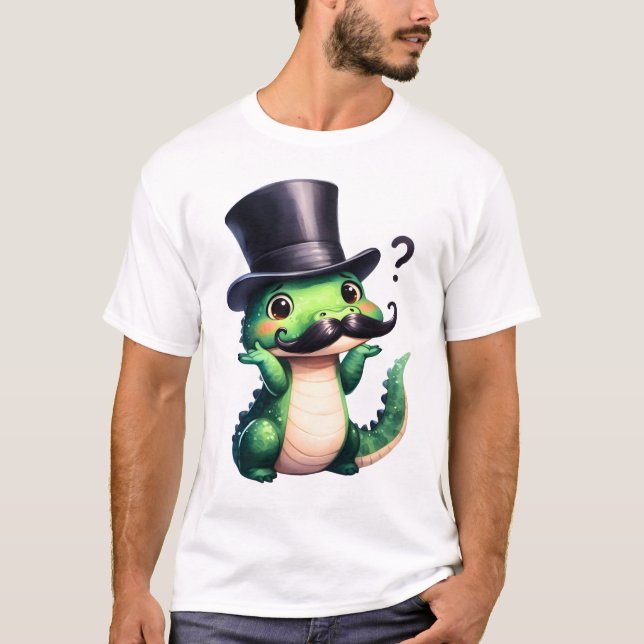 T-shirt Cute Crocodile Gentleman Fun Art (Devant)