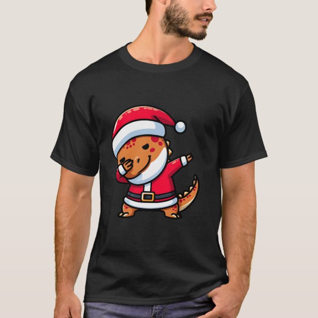 T-shirt Cute Dabbing Dinosaur Père Noël Pajama Famille de  (Devant)