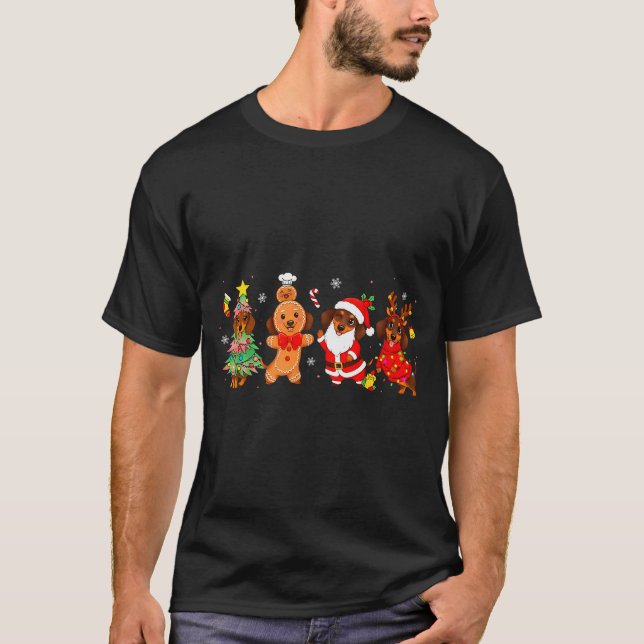 T-shirt Cute Dachshund Dogs Christmas Tree Gingerbread San (Devant)
