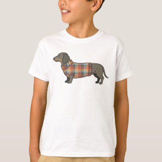 T-shirt Cute Dachshund in Plaid Sweater Dog Lover Kids T-S