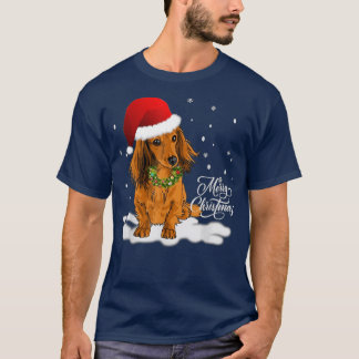 T-shirt Cute Dachshund Wreath Santa Hat Joyeux Noël Sn