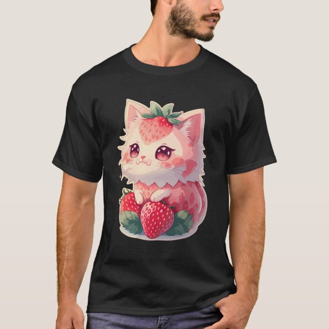 T-shirt Cute de fraise Chat Kawaii Anime - Chat de fraise (Devant)
