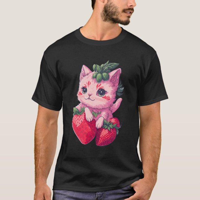 T-shirt Cute de fraise Chat Kawaii Anime - Chat de fraise (Devant)