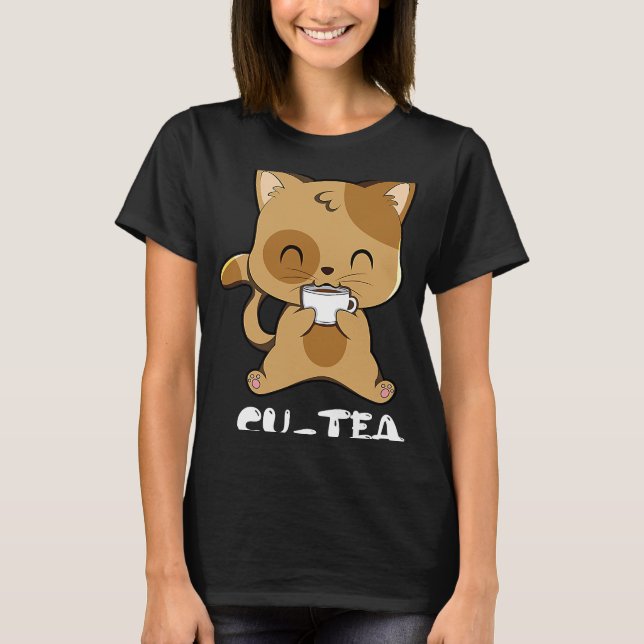 T-shirt Cute de thé à boire au chat (Devant)