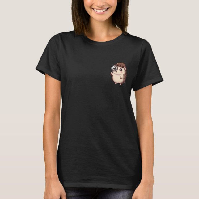 T-shirt Cute Detective Hedgehog with Magnifying Glass (Devant)