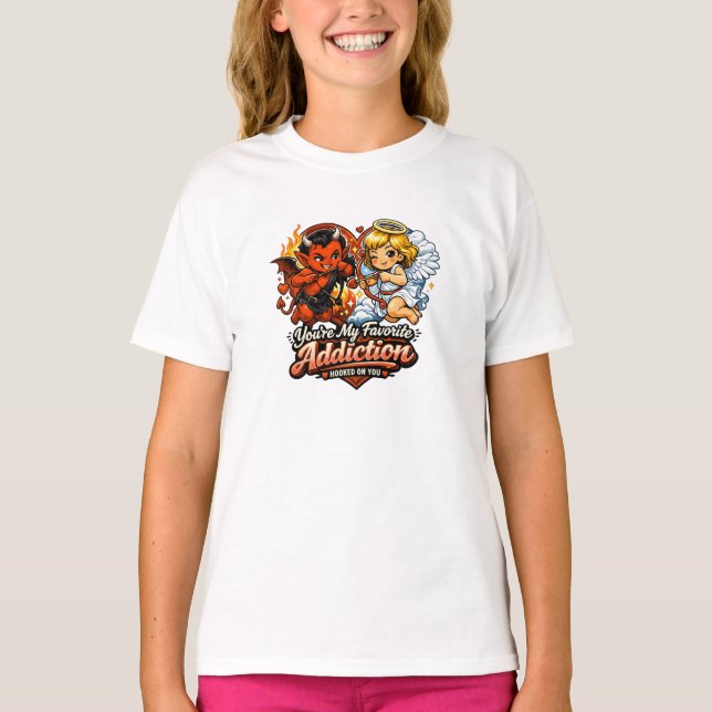 T-shirt Cute Devil & Angel Valentine Day Love Design (Devant)