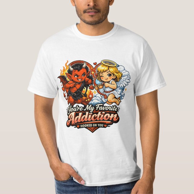 T-shirt Cute Devil & Angel Valentine Day Love Design (Devant)