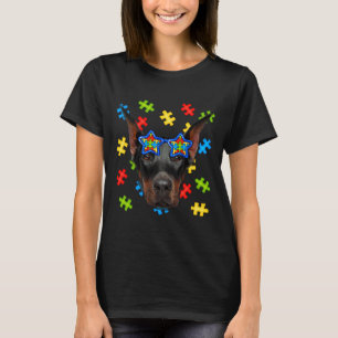 T-shirt Cute Doberman Autism Puzzle Lunettes de soleil Pup