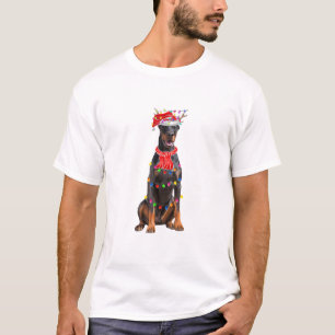 T-shirt Cute Doberman feux d'arbre de Noël Amoureux des ch