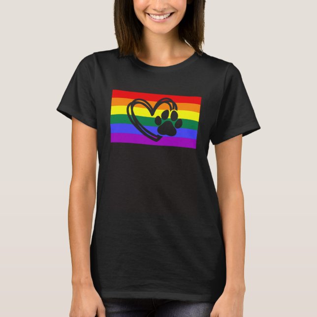 T-shirt Cute Dog Mom Dad Paw LGBTQ Gay Pride Flag Queer (Devant)