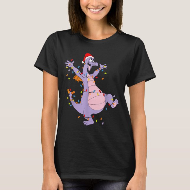 T-shirt Cute Dragon Christmas Lights Santa Hat Animal Men  (Devant)