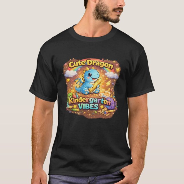 T-shirt Cute Dragon Kindergarten Vibes – Fun Preschool Din (Devant)