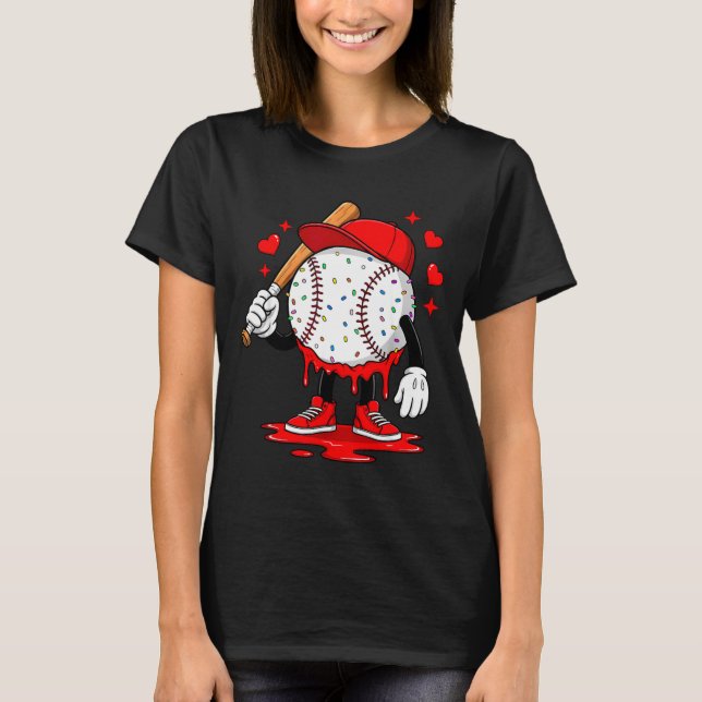 T-shirt Cute Dripng Baseball Lover Valentines Day Boys Kid (Devant)