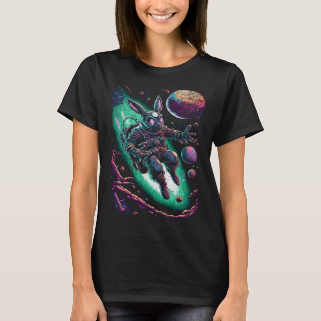 T-shirt Cute Easter Bunny Astronaut in Space Egg Planets 2 (Devant)