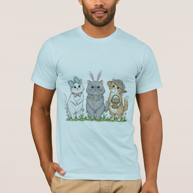 T-shirt Cute Easter Cats with Bunny Ears, Flowers & Egg Ba (Devant)