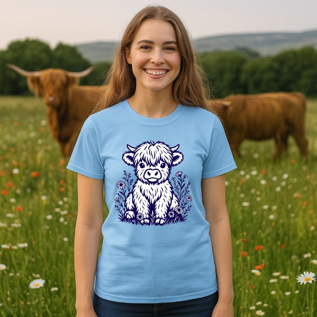 T-shirt Cute écossaise Highland Vache & Fleur sauvage (Créateur téléchargé)
