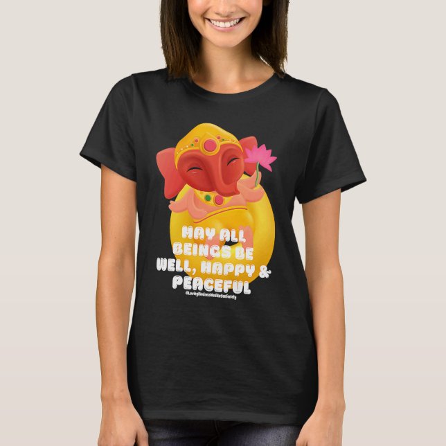 T-shirt Cute Elephant Ganesha Peace Lotus Loving Kindness  (Devant)