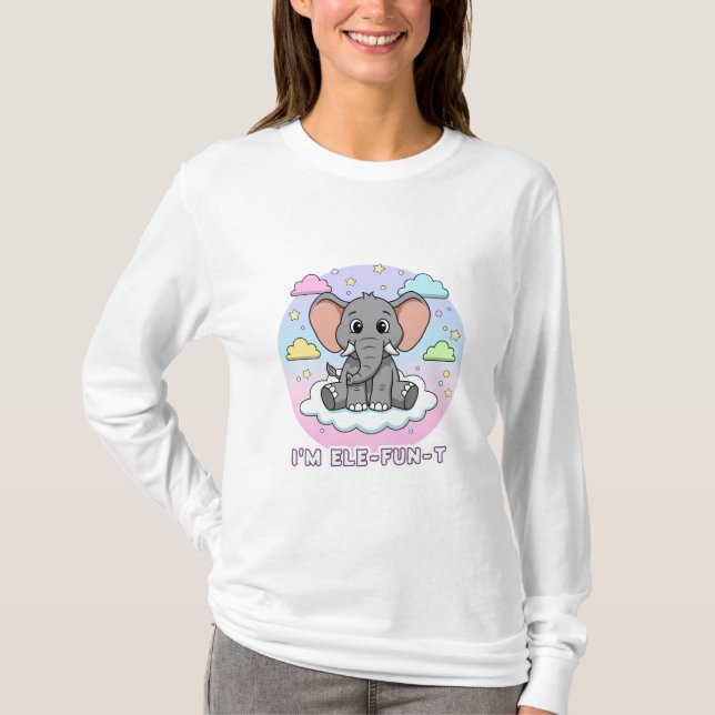 T-shirt Cute Elephant on Cloud - I'm Ele-Fun-t Pun (Devant)
