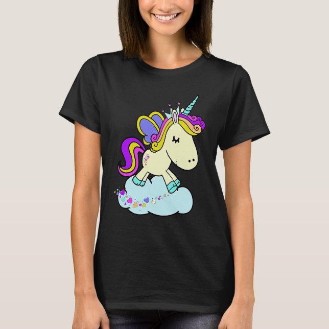 T-shirt Cute Fairy Princess Unicorn on a Cloud (Devant)