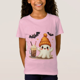 T-Shirt Cute fantôme avec café et chauves-souris Halloween