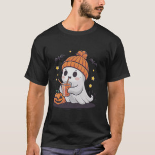 T-shirt Cute Fantôme Boire Café Drôle Costume Citrouille T