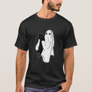 T-shirt Cute Fantôme tenant Chat Noir Halloween Costume Sp