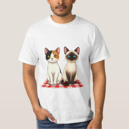T-shirt Cute Felines on Red Checkered Blanket
