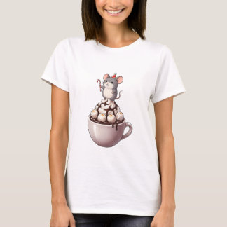 T-shirt Cute Festive Mouse Standing on Hot Chocolate