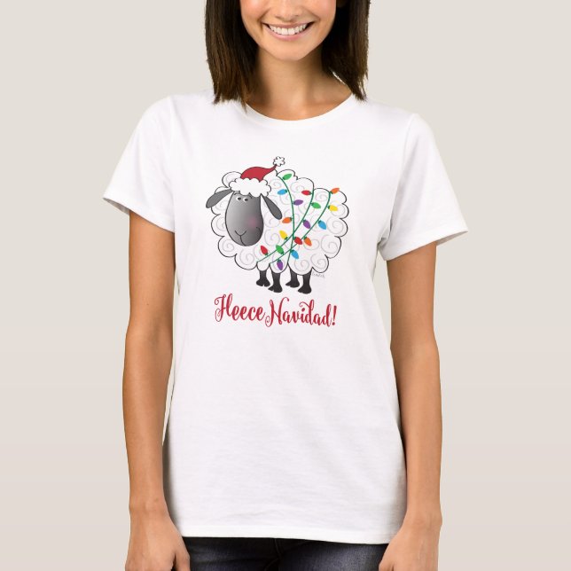 T-shirt Cute Fleece Navidad Sheep avec les lumières de Noë (Devant)