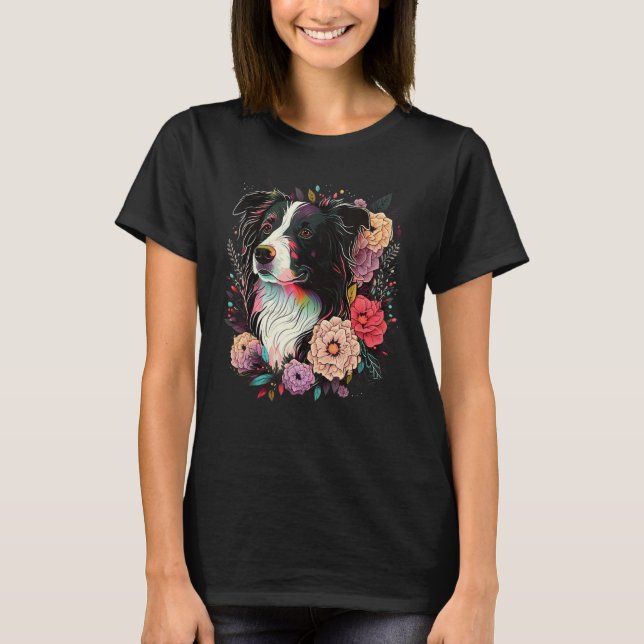 T-shirt Cute Flower summer Floral Border Collie 4 (Devant)