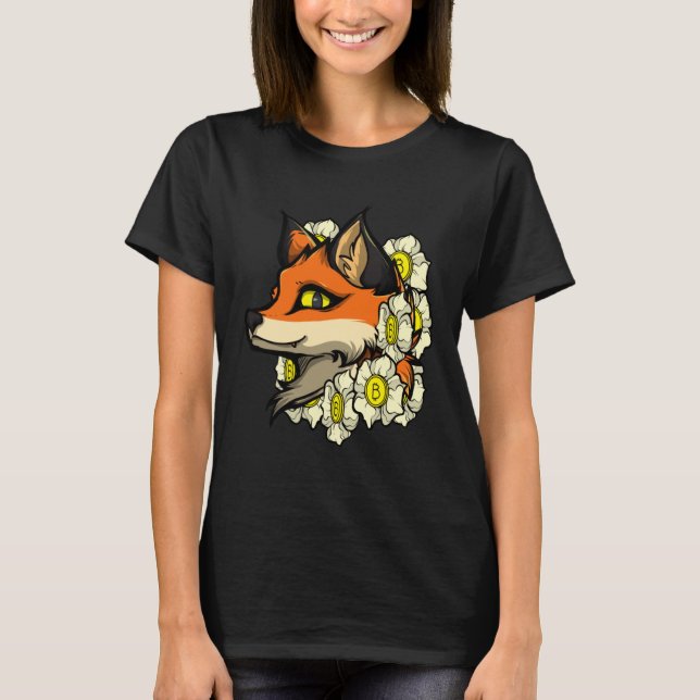 T-shirt Cute Fox Bitcoin  Idea Fox With Flowers Loves Bitc (Devant)