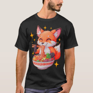 T-shirt Cute Fox Japonais Anime Kawaii Manger Ramen Hommes