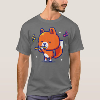 T-shirt Cute Fox Jouer de la musique flûte