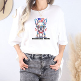 T-shirt Cute French Bulldog American Flag with Hearts