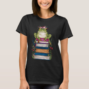 T-shirt Cute Frog Avec Livre Floral Bookworm Librarian Liv