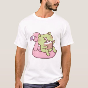 T-shirt Cute Frog Chilling Sur Flamant rose Flotte De Pisc