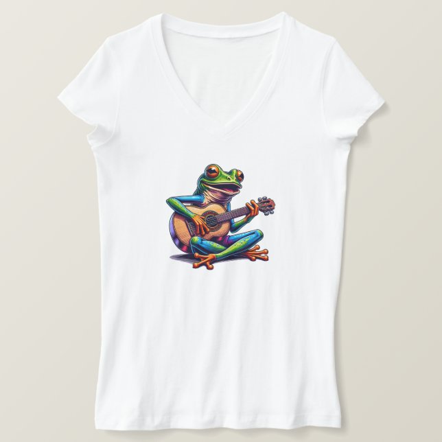 T-shirt Cute Frog Jouer une guitare (Design devant)