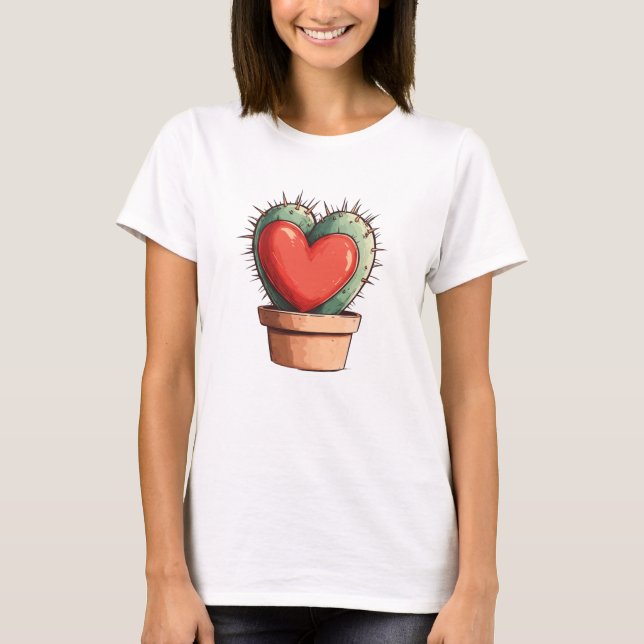T-shirt Cute Funny Cactus Coeur Saint Valentin (Devant)