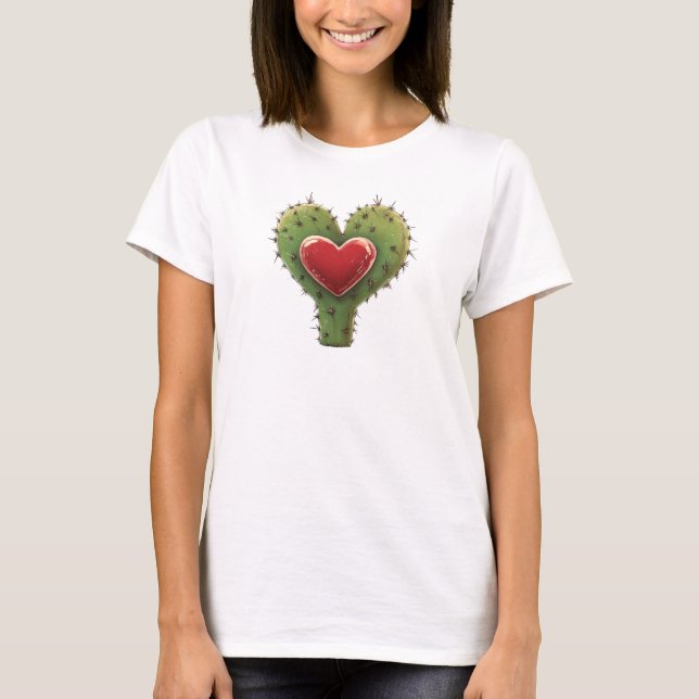 T-shirt Cute Funny Cactus Coeur Saint Valentin (Devant)