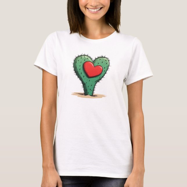 T-shirt Cute Funny Cactus Coeur Saint Valentin (Devant)