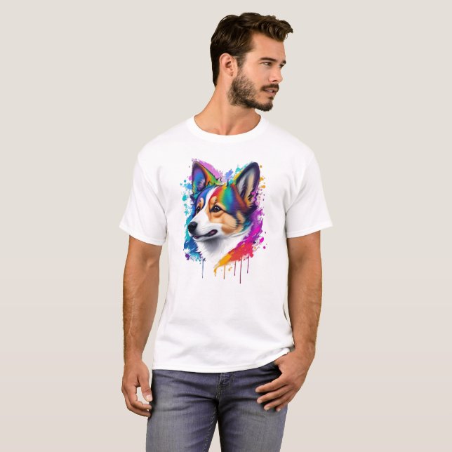 T-shirt Cute Funny Corgi peinture arc-en-ciel (Devant entier)