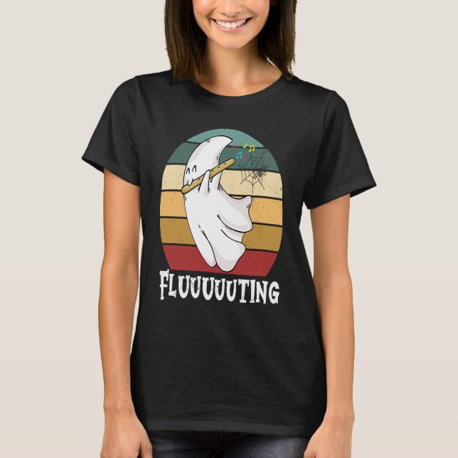 T-shirt Cute & Funny Halloween Ghost Flute & Fluting  2 (Devant)