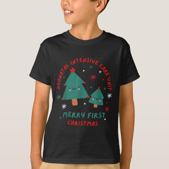 T-shirt Cute Funny Nicu Merry First Christmas Nurse Crew S (Devant)