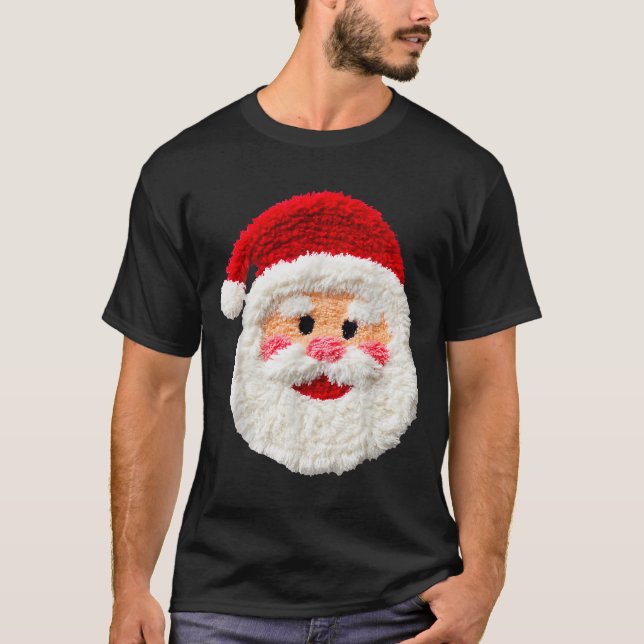 T-shirt Cute Funny Preppy Faux Yarn Santa Claus Face Merry (Devant)