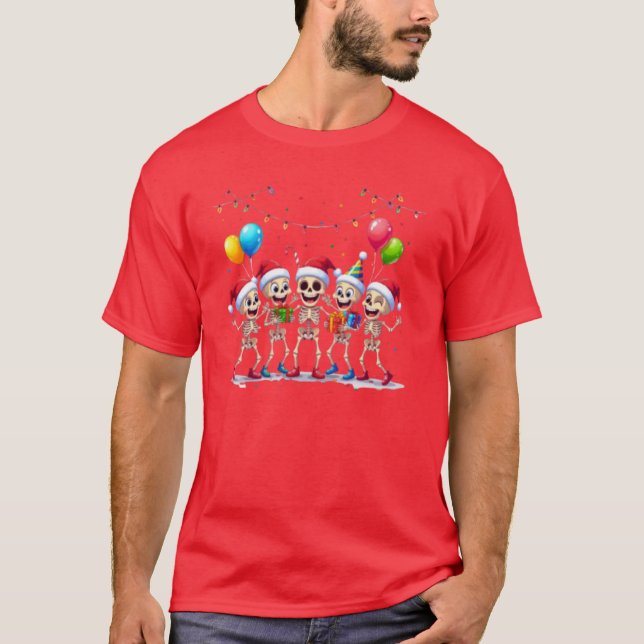 T-shirt Cute Funny Skeletons Christmas & New Year Celebrat (Devant)