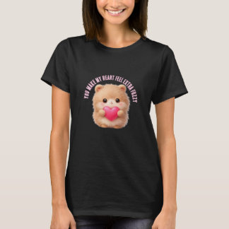 T-shirt Cute Fuzzy Valentine Character Holding Heart 